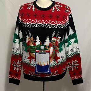 Ugly Christmas Sweater Drinking Reindeer Cooler Drink Beer Holder Men Women S